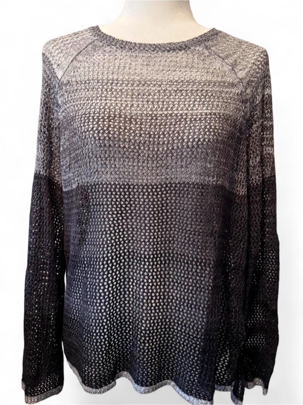 Kenneth Cole Open-Knit Sweater - Ombré Gray/Black